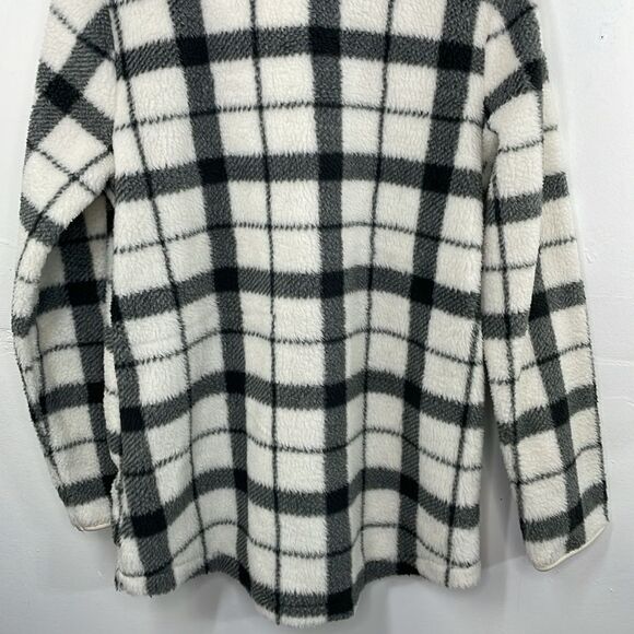 T by TALBOTS Fleece Jacket Womens cream black Plaid Full Zip Soft Pockets Small - Picture 7 of 13